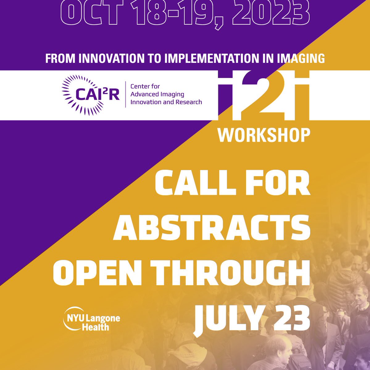 🚨 Call for abstracts for the 2023 i2i Workshop poster session is open!

Topics include:
-#MRI acquisition, reconstruction &amp; tech
-computational, functional, &amp; quantitative imaging
-microstructure imaging
-#ML &amp; #DL in biomedical imaging
-sensors

Details: cai2r.net/training/i2i-w…