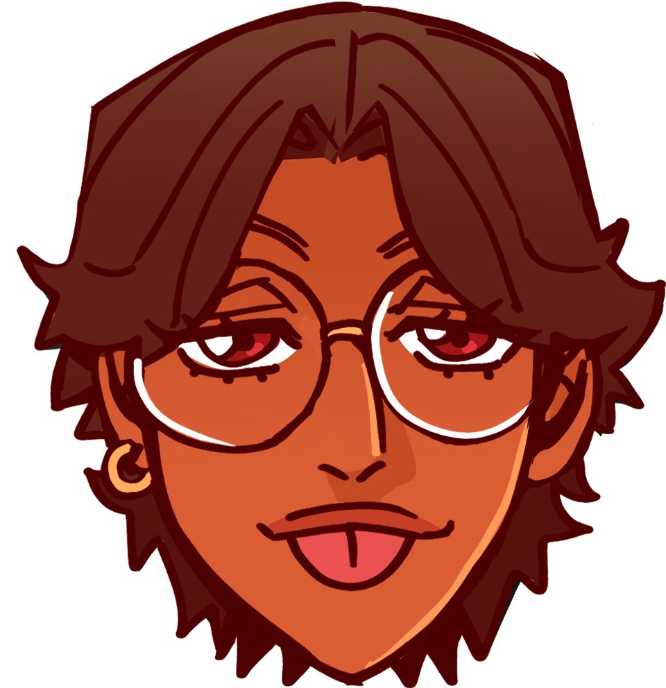 glasses solo tongue out tongue 1girl brown hair dark skin  illustration images