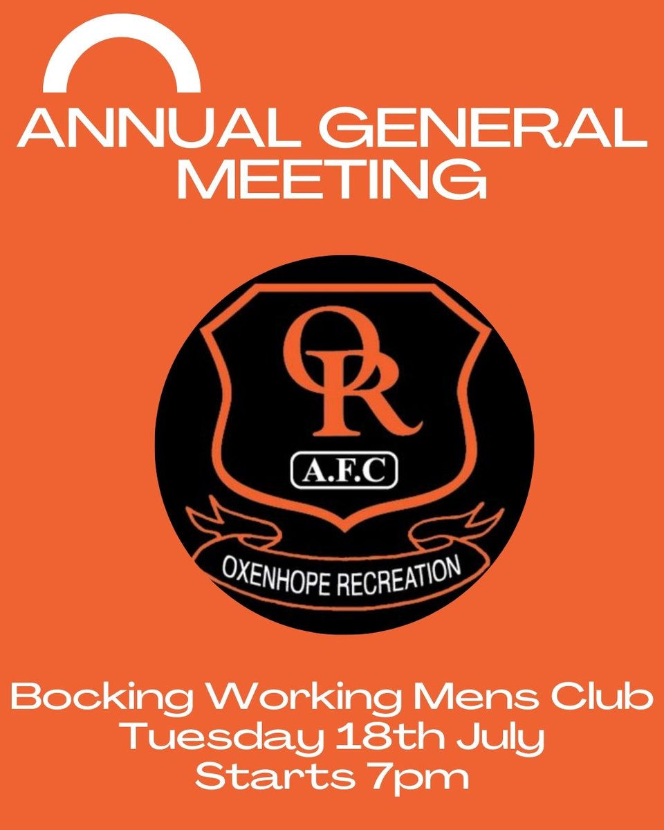 OxenhopeRecFC's tweet photo. Our AGM is being held at Bocking Working Mens Club in Cross Roads on Tuesday, 18th July 2023, from 7pm.

We welcome all interested in supporting the club to attend.

@KingHenrik7 @Liam_Fothergill @king_henry84 @grahame_ellis @PottsySGP @KeannShaw @joshdebenham7 @johnnybroadbent https://t.co/5O1Qoz4EPH