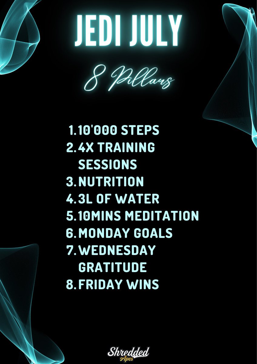 GM y’all ☀️ 

Today marks the official start of the Jedi July challenge with <a href="/ShreddedApes/">Shredded Apes</a>! 👊 excited to use the SHRED app, it’s so easy to navigate &amp; automatically syncs with my Apple Watch. It also has an option for you to add your progress photos 🔥 #LFSHRED #SAGC #JediJuly