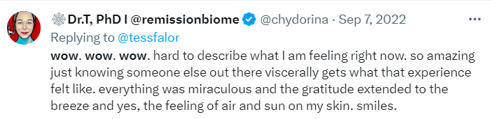We've gotten 37 emails since this article came out

Many are from people who also had remission events after antibiotics/probiotics who say, "It's not just me!?! I thought I was the only one who had this wild experience!" 

I'll never forget when <a href="/chydorina/">🕸️Dr.T, PhD</a> &amp; I realized that we