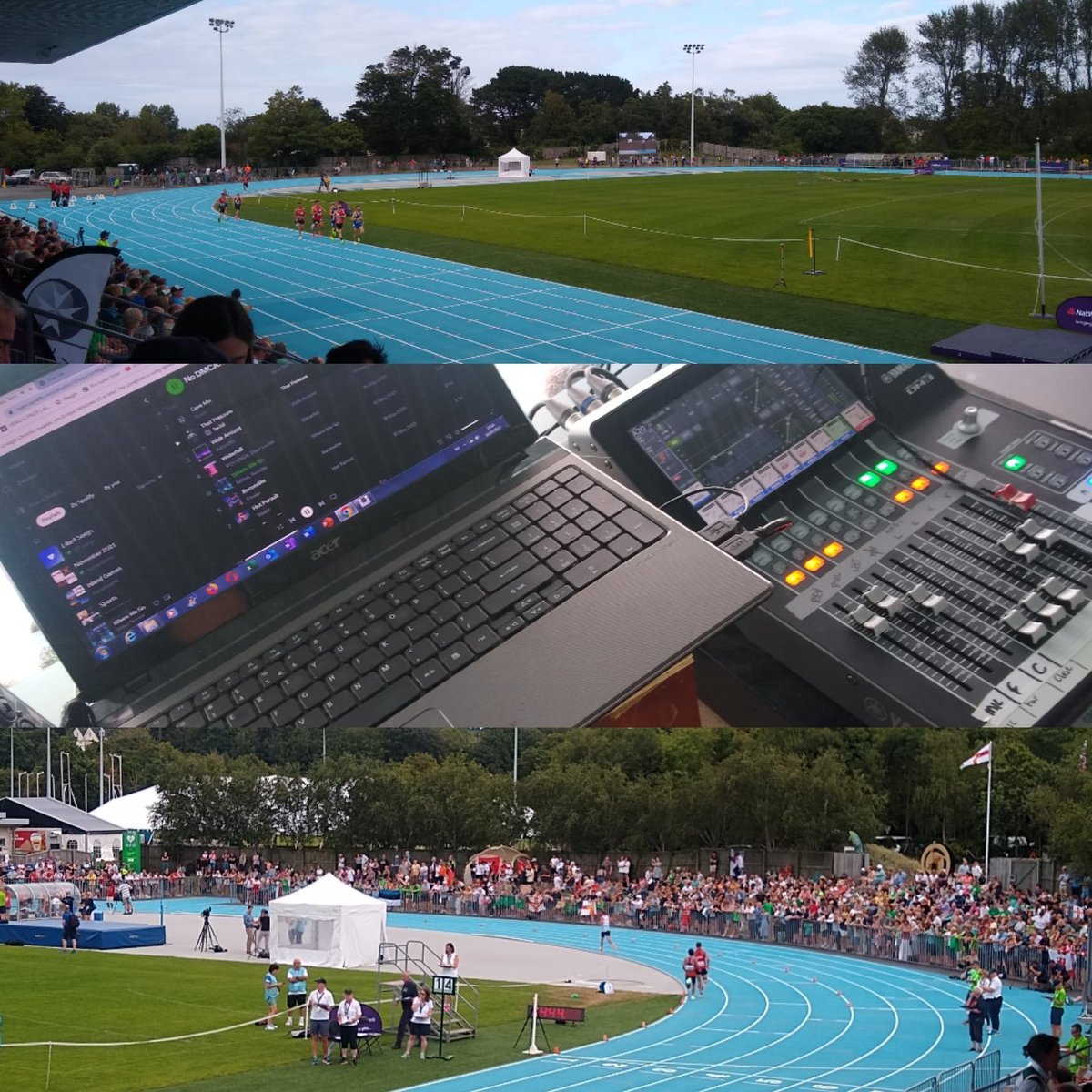 #Guernsey2023. The Commentary team and <a href="/SpikeProds/">Spike Productions</a> are playing to a packed audience at Day 2 of Athletics and streaming live on YouTube <a href="/Guernsey_2023/">Guernsey2023</a>