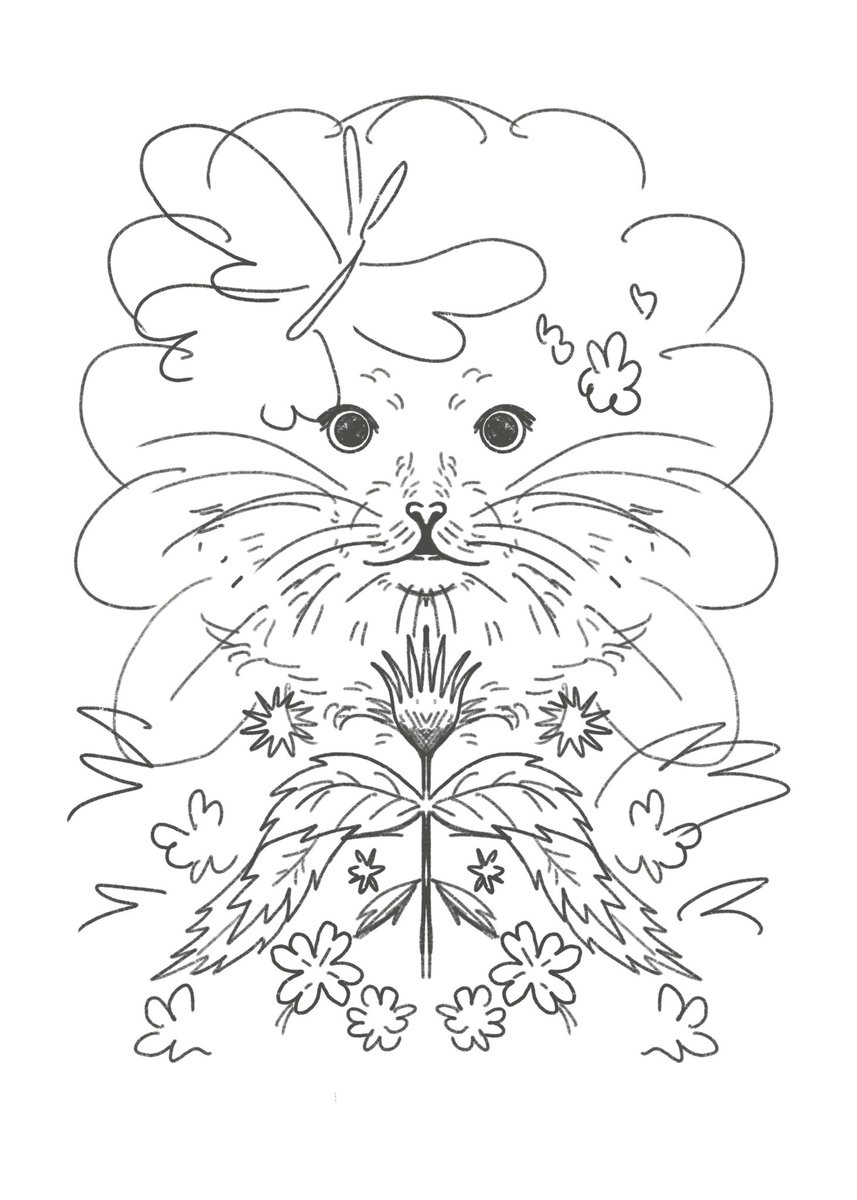 Kitty cat in bloom 🌸 sketch wip for a print hehe