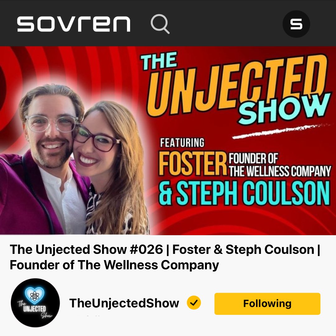 SovrenMedia's tweet photo. Don’t miss this episode of @unjected, featuring Foster & Steph Coulson from The Wellness Company—an organization working to build a parallel medical system!
Full episode below!👇
https://t.co/URAw0vx2uJ https://t.co/b9okYZtMrZ