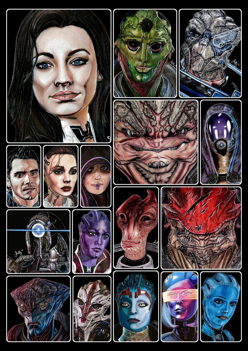I drew 17 crew members so far and yes, I am proud of myself!! ❤️

Which one of my coloured pencil drawings do you like the most? 

#MassEffect #BioWare #Art #TraditionalArt 
<a href="/BioWare/">BioWare</a> <a href="/Mark_Meer/">Mark Meer</a>
<a href="/JayKingIngram/">Jay Ingram</a>