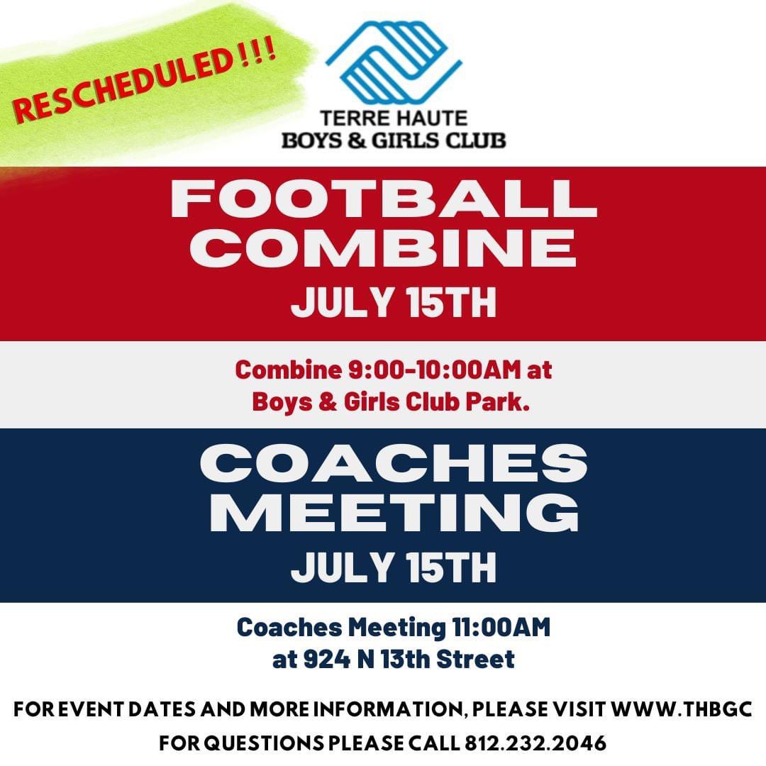 The Football Combine has been rescheduled!!! Please see more information below!