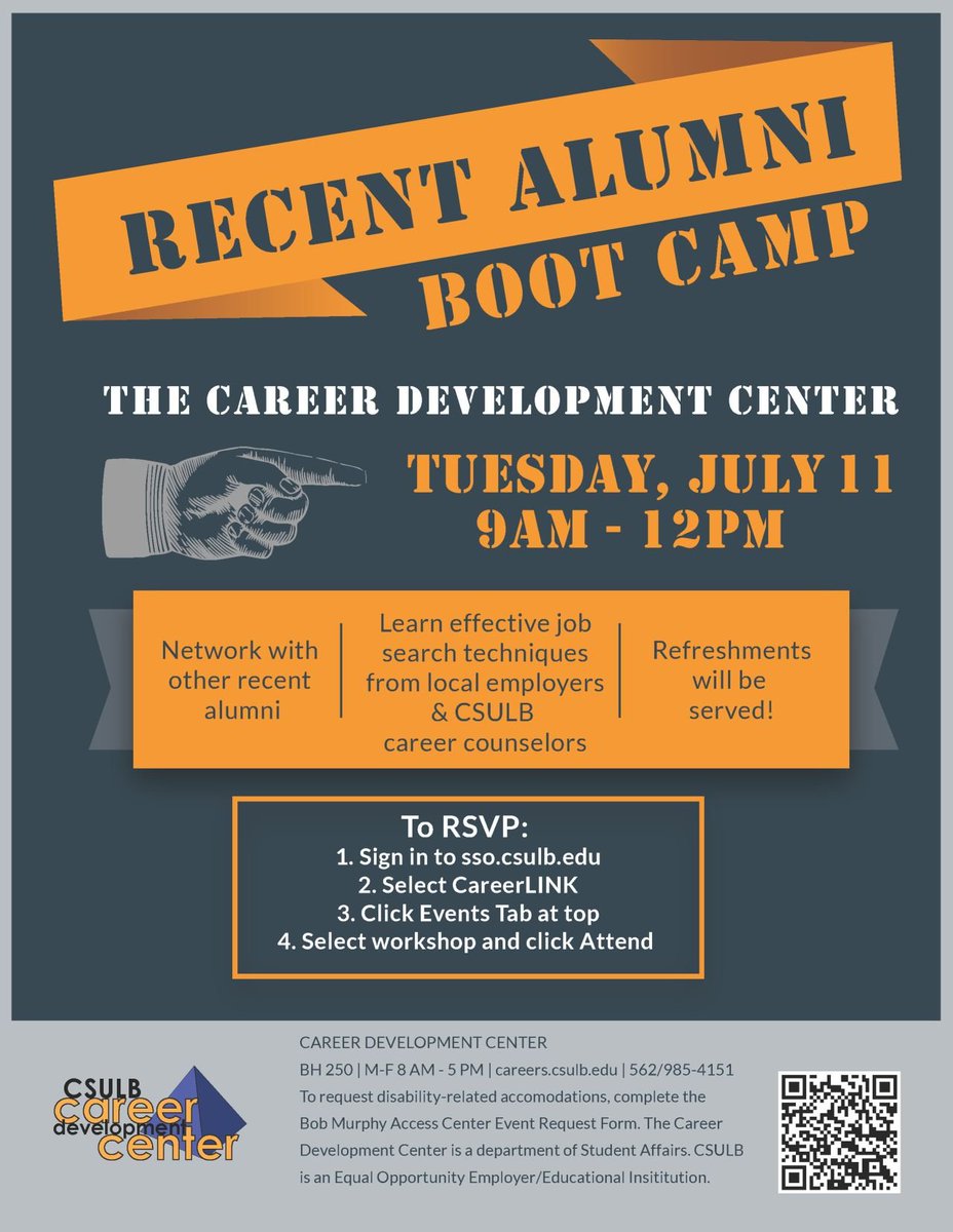 csulbcla's tweet photo. ATTENTION RECENT CLA/CSULB GRADUATES!!! ๐จ
Checkout this networking event to expand your job opportunities. โจ๐จโ๐ผ #GoCLA #GoBeach #CsulbAlumni #PostGrad https://t.co/8dyYp0OWEm