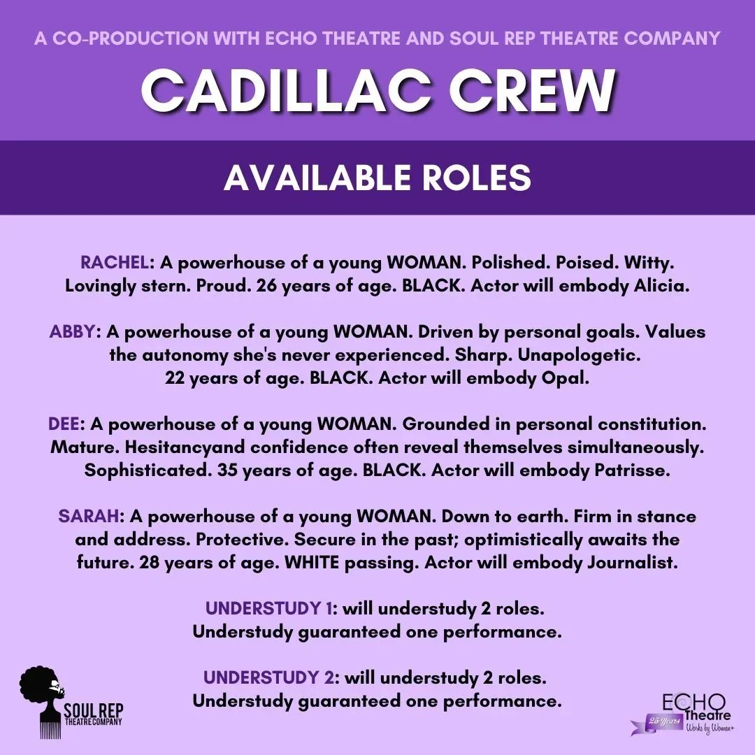 Start your engines, because #auditions for Cadillac Crew by Tori Sampson are this Friday! (A co-production with Echo Theatre and Soul Rep Theatre Company, directed by Anyika McMillan-Herod!) <a href="/rep_theatre/">Soul Rep Theatre</a>

Sign up here: m.signupgenius.com/#!/showSignUp/…