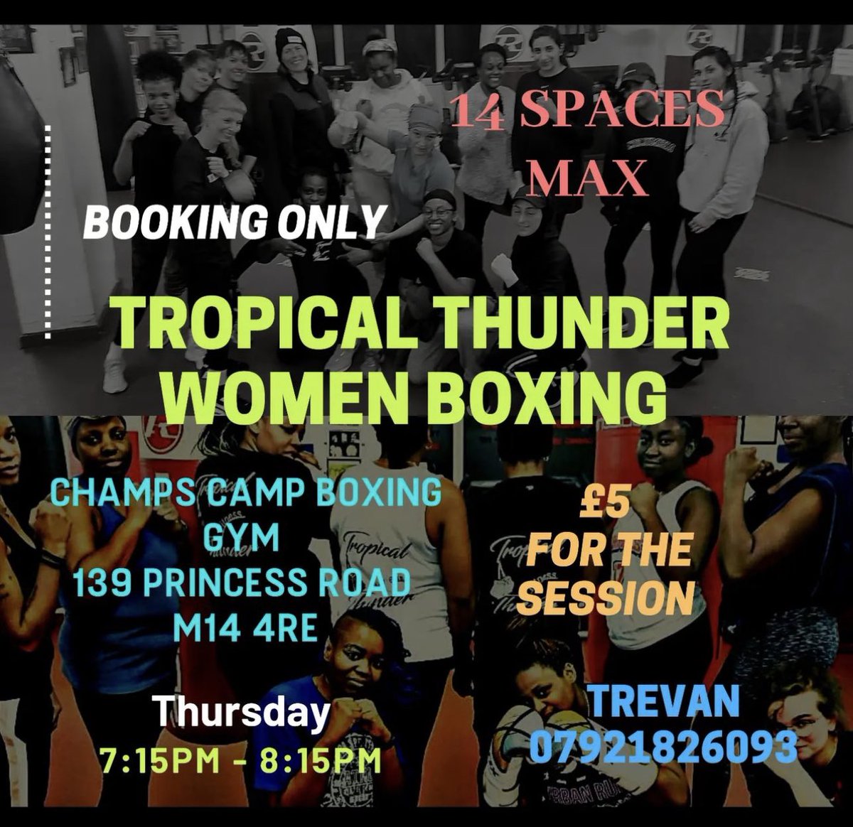 Every Thursday Tropical Thunder Women Boxing session... A boxing session for women. Lots of bag work, skill work and fitness at the end.
#tropicalthunderboxing #boxing #fitness #manchesterboxing #champscamp 
#Women #gym #MossSide