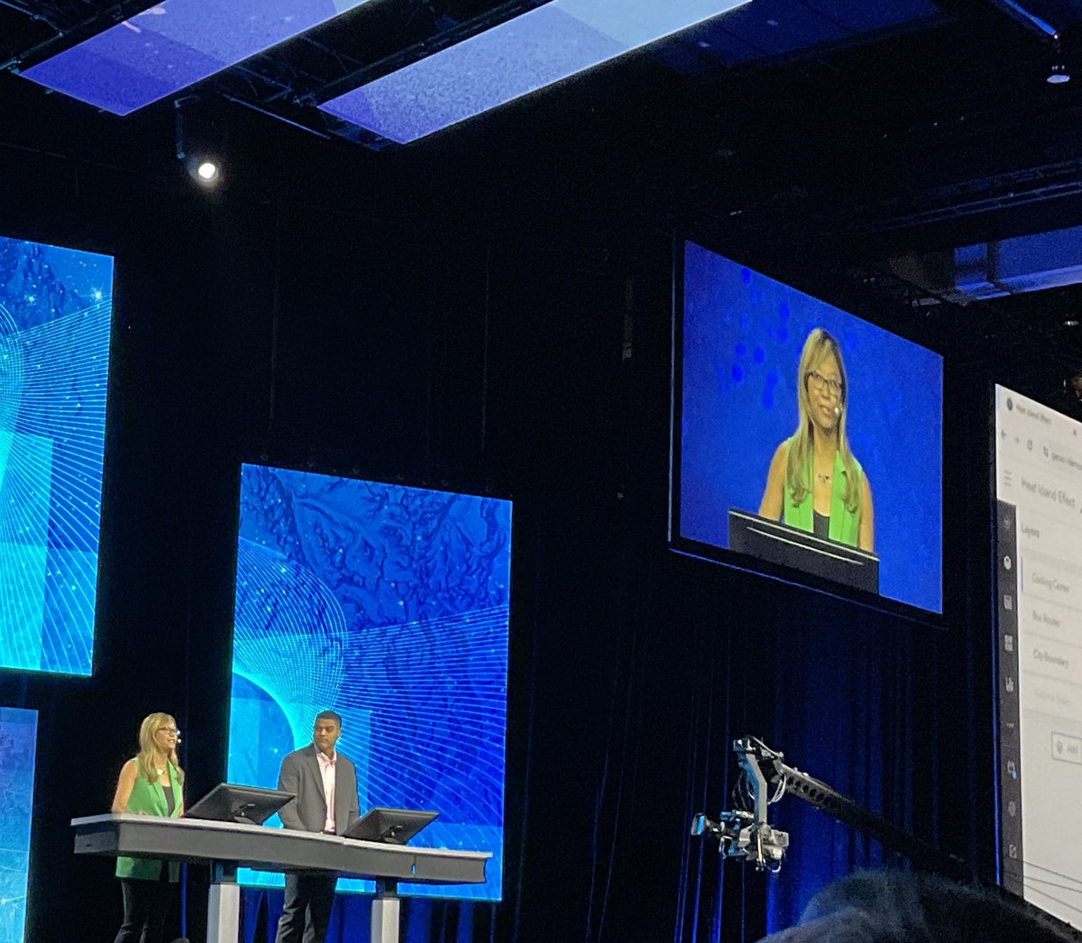 deepseadawn's tweet photo. Here’s to the continuing increase in the diversity of Esri staff on our plenary stage, as well as to SVG map marker symbols that keep their sharp resolution upon zooming in! 😊
#esriuc2023 #GoJess #GoChris https://t.co/vz403aNXOh
