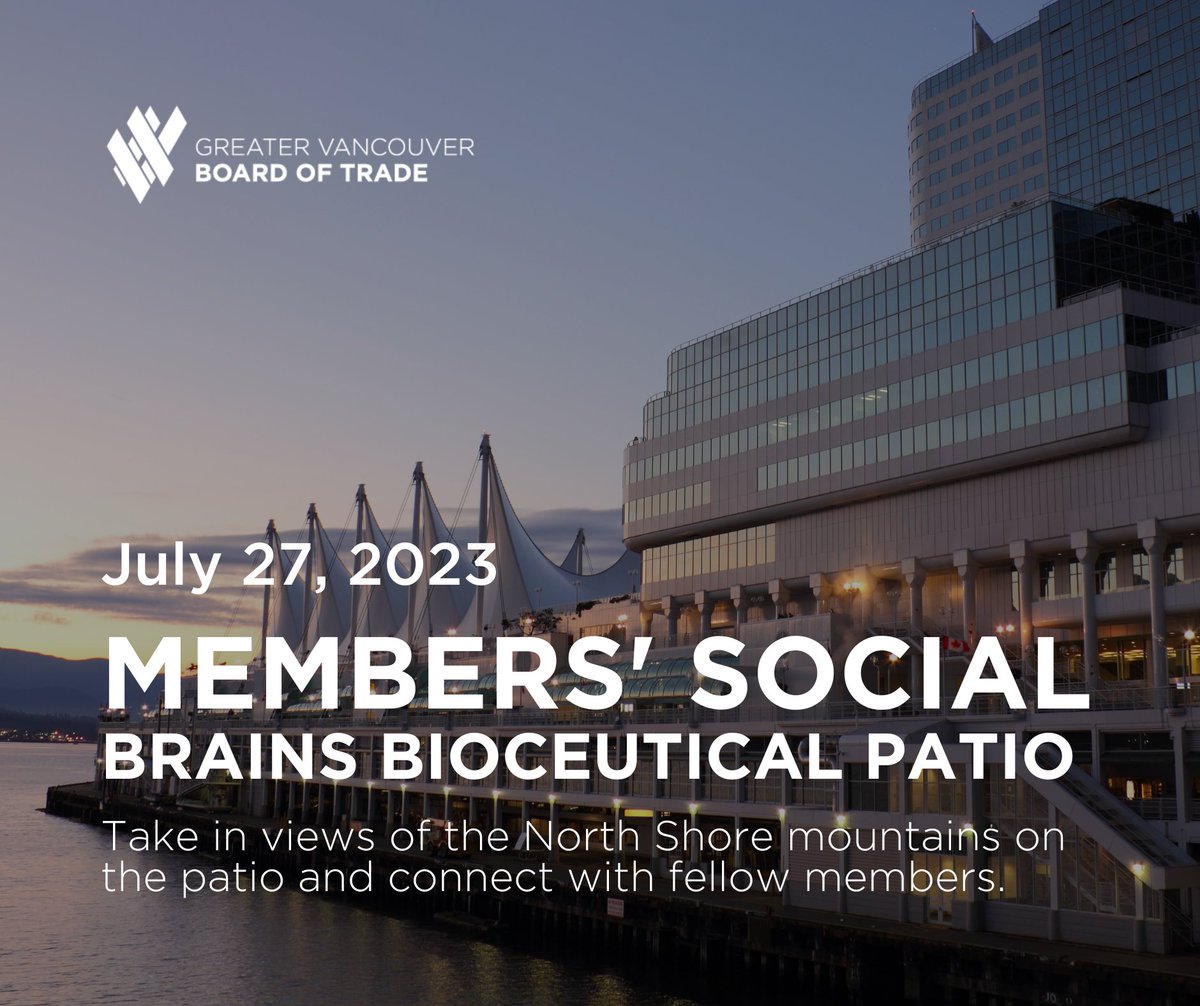 It's the Summer Patio Season! Connect with fellow GVBOT members and take in views of the North Shore mountains, on the patio at Brains Bioceutical! Register here: bit.ly/3NDfrMs