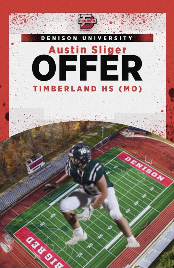 After a great phone call with <a href="/coachhatem/">Jack Hatem</a>, I am excited to announce that I have received an offer from <a href="/DUFootball/">Denison Football</a>! <a href="/Moses_Adam_86/">Adam Moses</a> <a href="/coachbutler1960/">Mark Butler</a> <a href="/DenisonU/">Denison University</a> <a href="/JPRockMO/">JP Rock</a> <a href="/elitefootball/">EliteFootballAcademy</a> <a href="/FootballTHS/">Timberland Football</a>