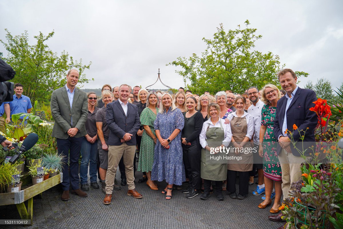 The Duke of Cornwall (The Prince of Wales's official title in Cornwall) poses with Duchy of Cornwall staff during his visit to The Duchy Of Cornwall Nursery to open The Orangery restaurant in Lostwithiel today.

Photo by Hugh Hastings - WPA Pool / Getty Images