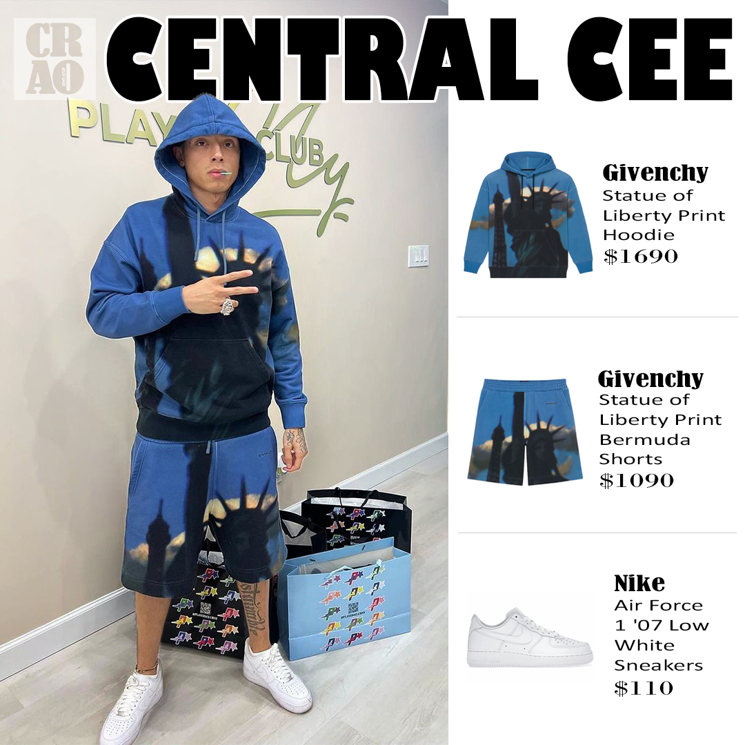 OfcaroStyle's tweet photo. Central Cee wearing :
.
.
. @givenchy Statue of Liberty Print Hoodie ($1690)
.
. @givenchy Statue of Liberty Print Bermuda Shorts ($1090)
.
. @nike Air Force 1 '07 Low White Sneakers ($110)
.
.
#centralcee #centralceeedit #givenchy #givenchybag #printhoodie #hoodie #bermuda https://t.co/9O97ToUd5U