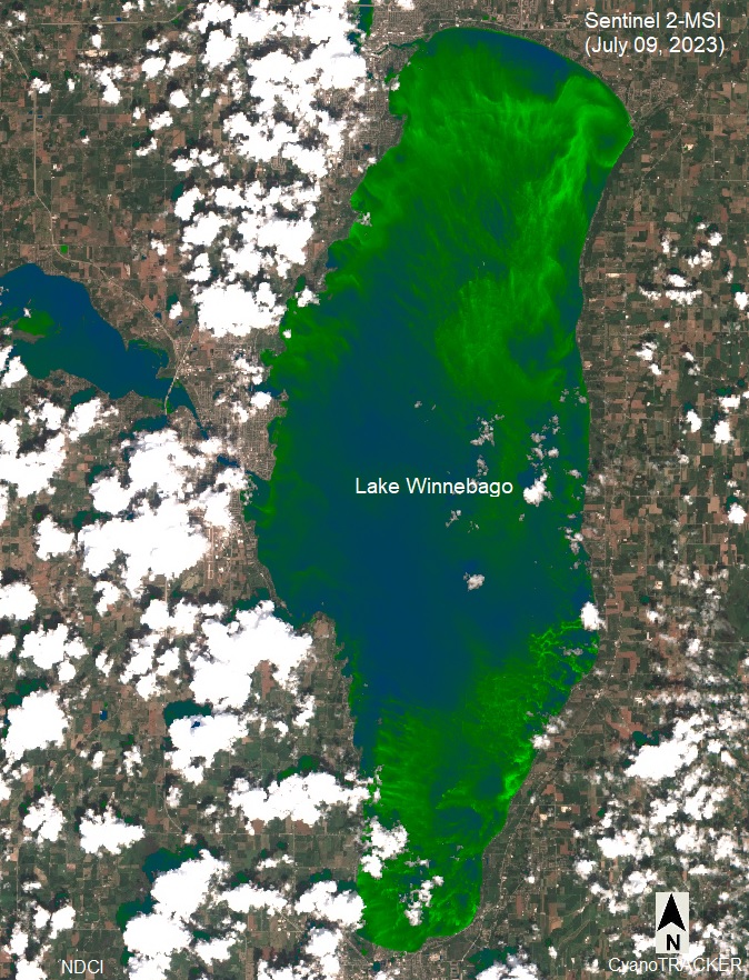The recent #Sentinel2 scene captured on-going bloom in Lake Winnebago, the largest freshwater lake in Wisconsin. @WDNR @WiscLimnology @FreshwaterSteve @CopernicusEU