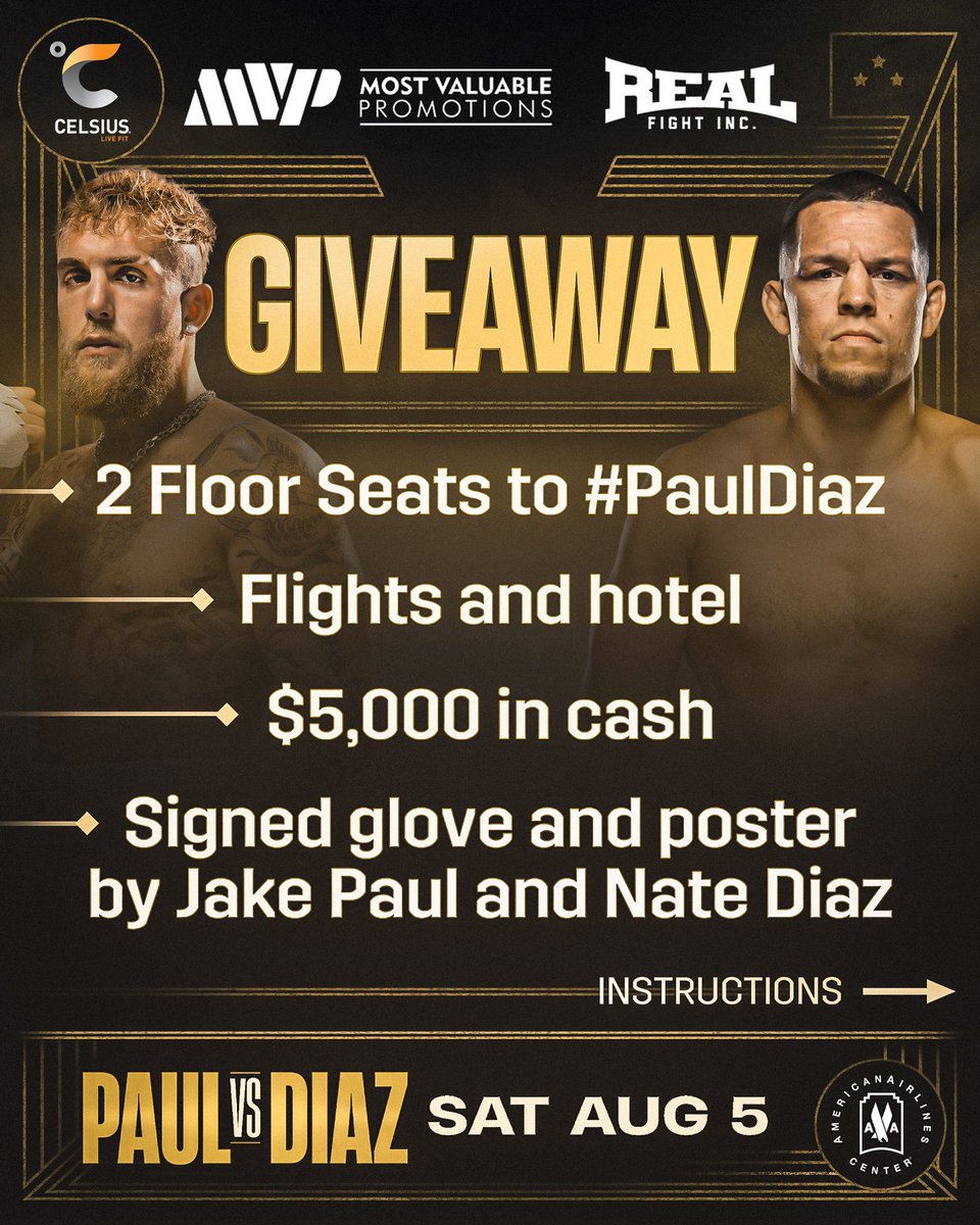 MostVpromotions's tweet photo. The #PaulDiaz Giveaway is LIVE!

Win an all expenses paid trip for two to Dallas, TX to watch the Paul vs Diaz fight! Entry closes July 25th.

To enter follow @MostVpromotions and @realfightinc and follow the instructions below. 

Terms &amp; Conditions apply. https://t.co/KrvWuYhkeX