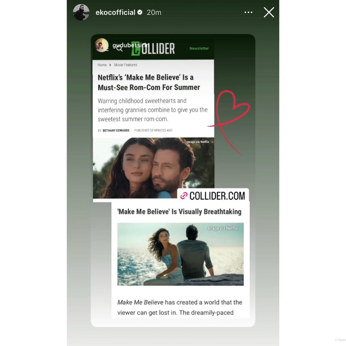 Ekin rightfully proud of his great work with Ayca getting recognized by U.S. publications! 👏🥰

#Senİnandır 
#AyçaAyşinTuran #EkinKoç