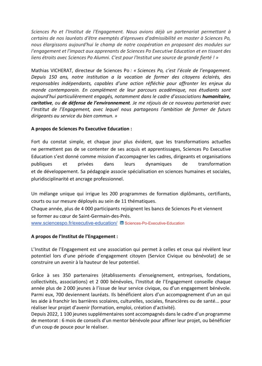 Institut de l'Engagement (@i_engagement) on Twitter photo Depuis plus de 10 ans, l’Institut de l’Engagement et <a href="/sciencespo/">Sciences Po</a> sont partenaires ✨
Nous sommes heureux d'annoncer la prochaine étape de ce partenariat : la signature avec <a href="/ScPoExecEd/">Sciences Po Executive Education</a> 💫
#Engagement #Mentorat #Education Depuis plus de 10 ans, l’Institut de l’Engagement et <a href="/sciencespo/">Sciences Po</a> sont partenaires ✨
Nous sommes heureux d'annoncer la prochaine étape de ce partenariat : la signature avec <a href="/ScPoExecEd/">Sciences Po Executive Education</a> 💫
#Engagement #Mentorat #Education