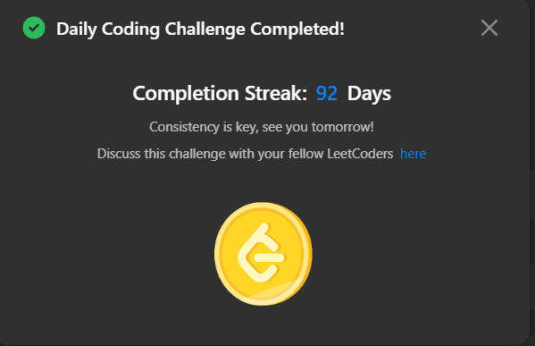 0NOSNA0's tweet photo. Daily Leetcode challenge Tweet:                                                                              
Day - 92  solved @LeetCode daily challenge  #100DaysOfCode #DSA #codinglife https://t.co/4v0IP7yYOR