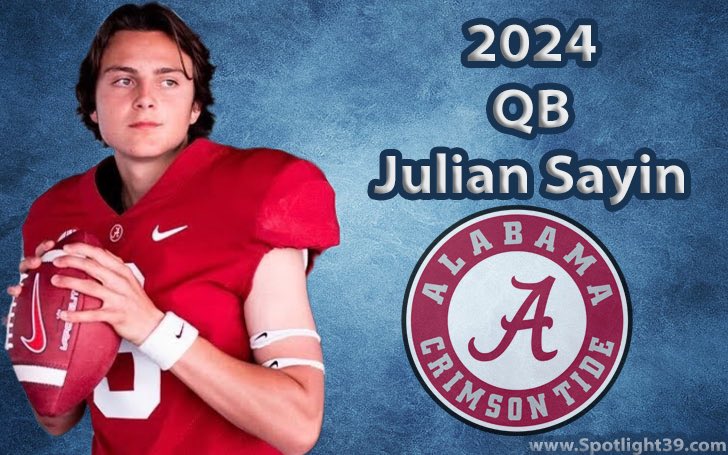 Spotlight39_Pod's tweet photo. Meet 5-Star QB Julian Sayin (@juliansayin2) who has been committed to @AlabamaFTBL since Nov! 🐘
Get ready for electrifying plays and championship dreams come true. #RollTide #SL39
Full article 🔗 https://t.co/lpkpy0pVhh https://t.co/jR4gakGSo9