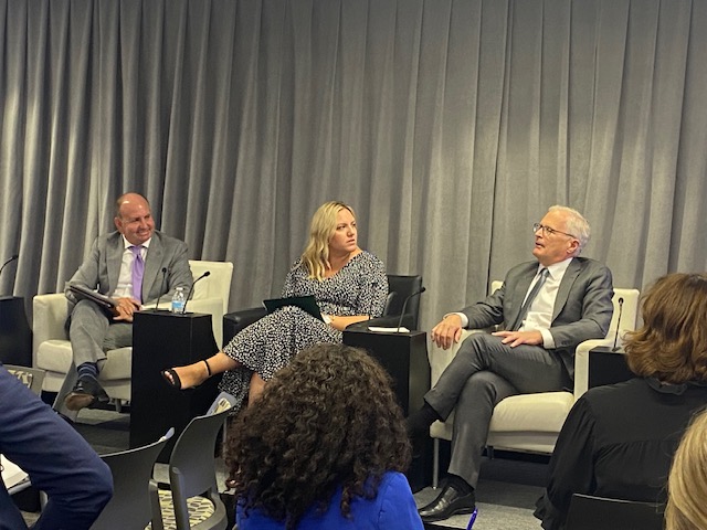 USCSI's tweet photo. At the CSI Services Summit, AT&amp;T’s Jake Jennings moderates a panel  on how services and digital trade power the broader US economy,  including farming and semiconductors. https://t.co/fI9Ope6axq