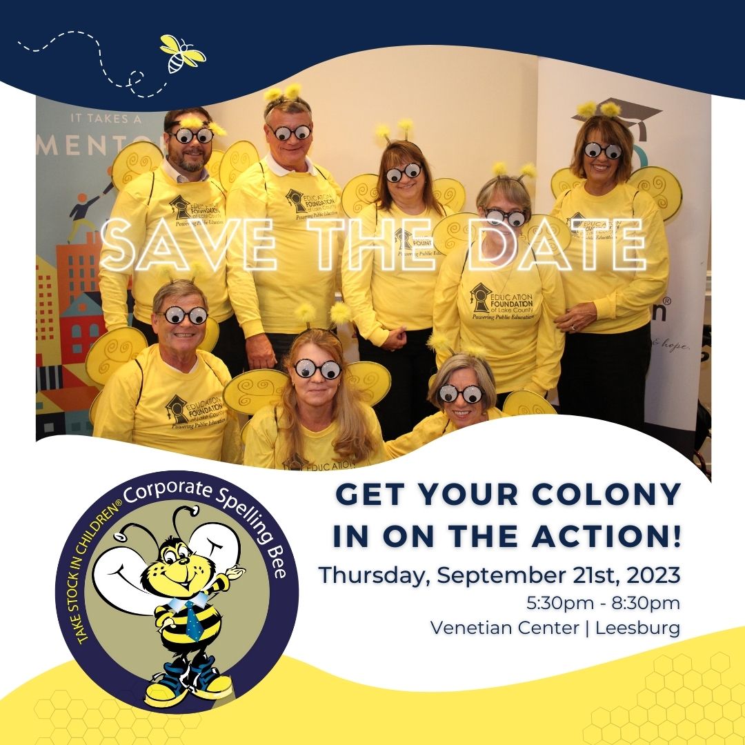Save the date. Our Spelling Bee will be held on Thursday, September 21st at the Venetian Center in Leesburg.