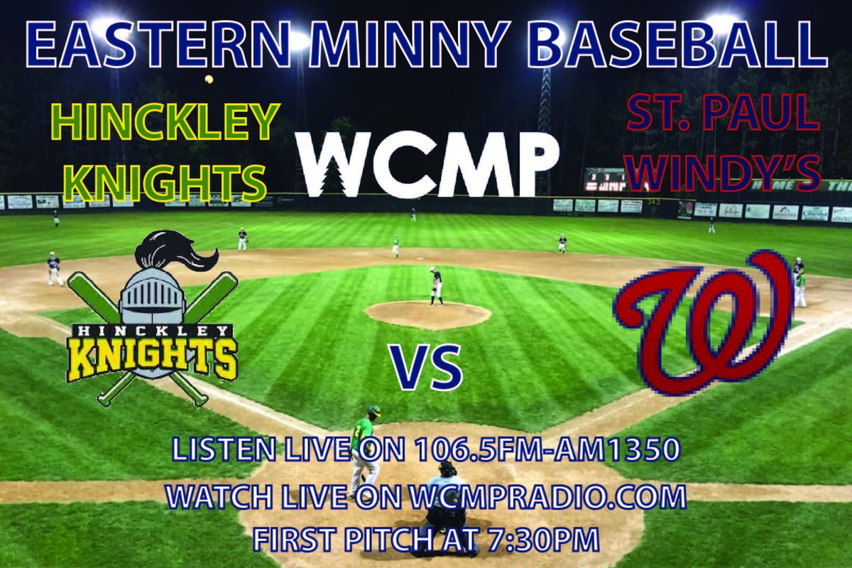 Qmediasports's tweet photo. Eastern Minny League baseball tonight on WCMP!

Hinckley Knights vs St. Paul Windy's 7:30pm
Listen live on 106.5FM-AM1350
Watch live at https://t.co/tOET5NSnGu

@HinckleyKnights 
@WindysBaseball https://t.co/qiedASHVfn