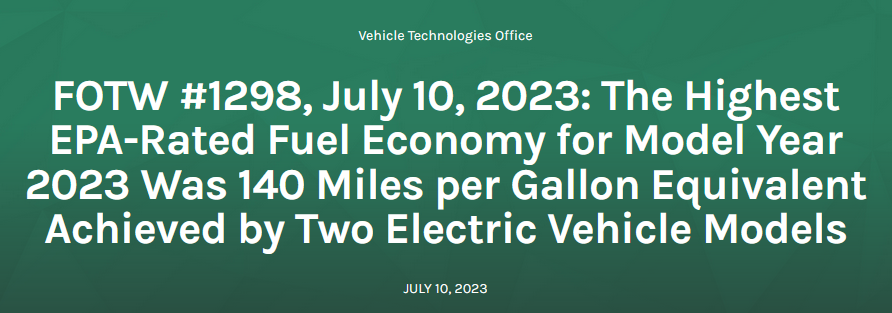 .<a href="/ENERGY/">U.S. Department of Energy</a> reports incredible 140 MPG equivalent for top EV models! <a href="/DriveElectricHI/">DriveElectricHI</a> #ElectricVehicles #cleantransportation energy.gov/eere/vehicles/…