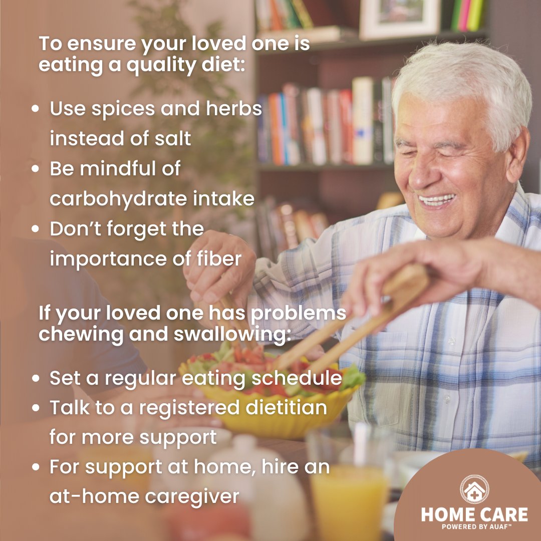 Whether it’s new allergies, medical conditions, or conflicting medications, it's common for seniors to experience new dietary restrictions. 

Read our blog for tips about creating a meal plan that fits their lifestyle.

#dietaryrestrictions #seniorcare #homecare #HomeCareAUAF