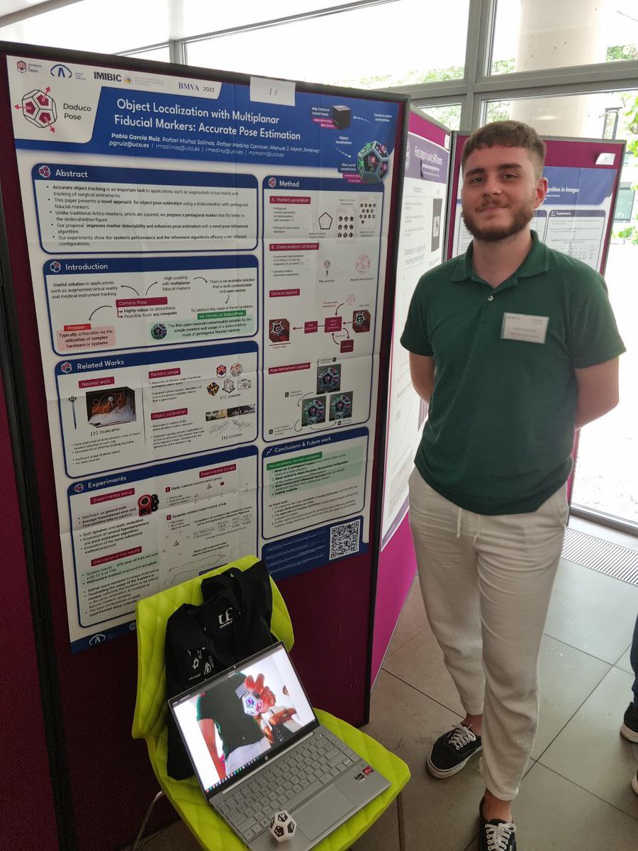 ucoava's tweet photo. Pablo and Isabel @isajimenez_99 have presented today their PhD research lines (#fiducialmarkers and #proxemics) at the Computer Vision Summer School @BmvaCvss (Norwich, UK).
More to come this week.
@TheBMVA
#ComputerVision #DeepLearning #AVAgroup #ArUco #AugmentedReality https://t.co/WwkFz5X3g0