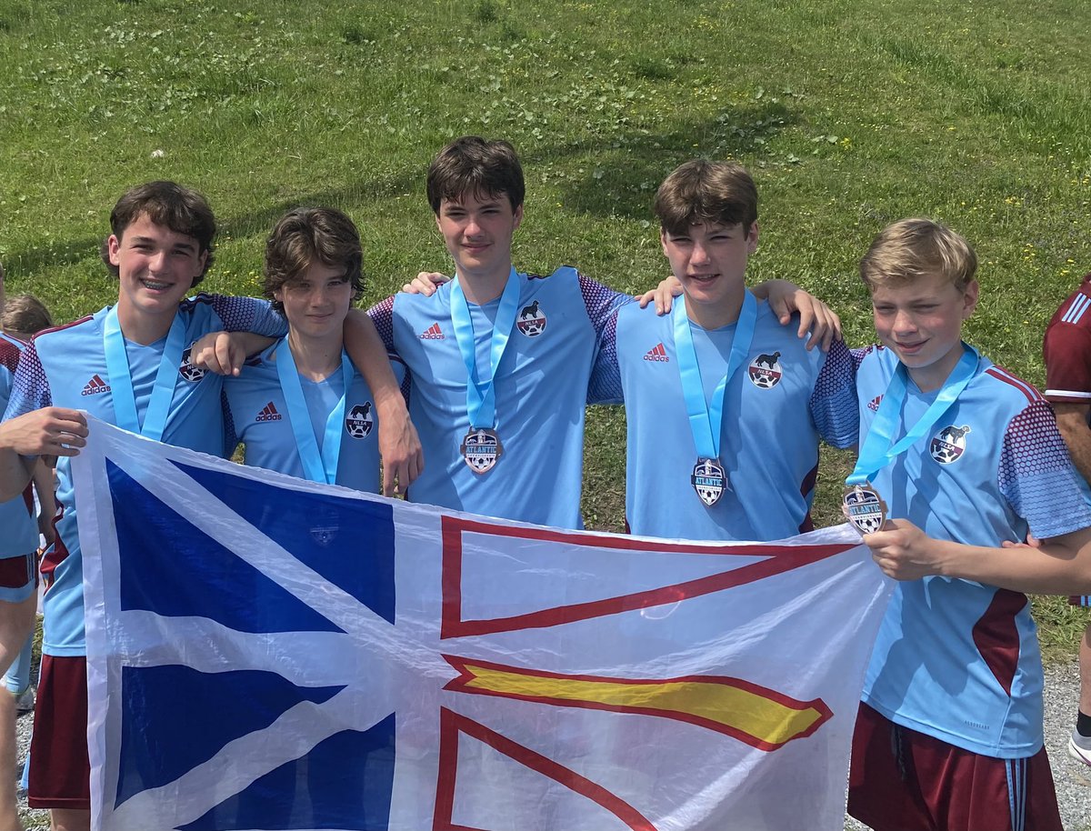 St_Johns_Soccer's tweet photo. Congratulations to our SJSC boys who won bronze at the U14 Atlantics in Corner Brook! Well done @SoccerNLSA https://t.co/2ZrGt9mMMM