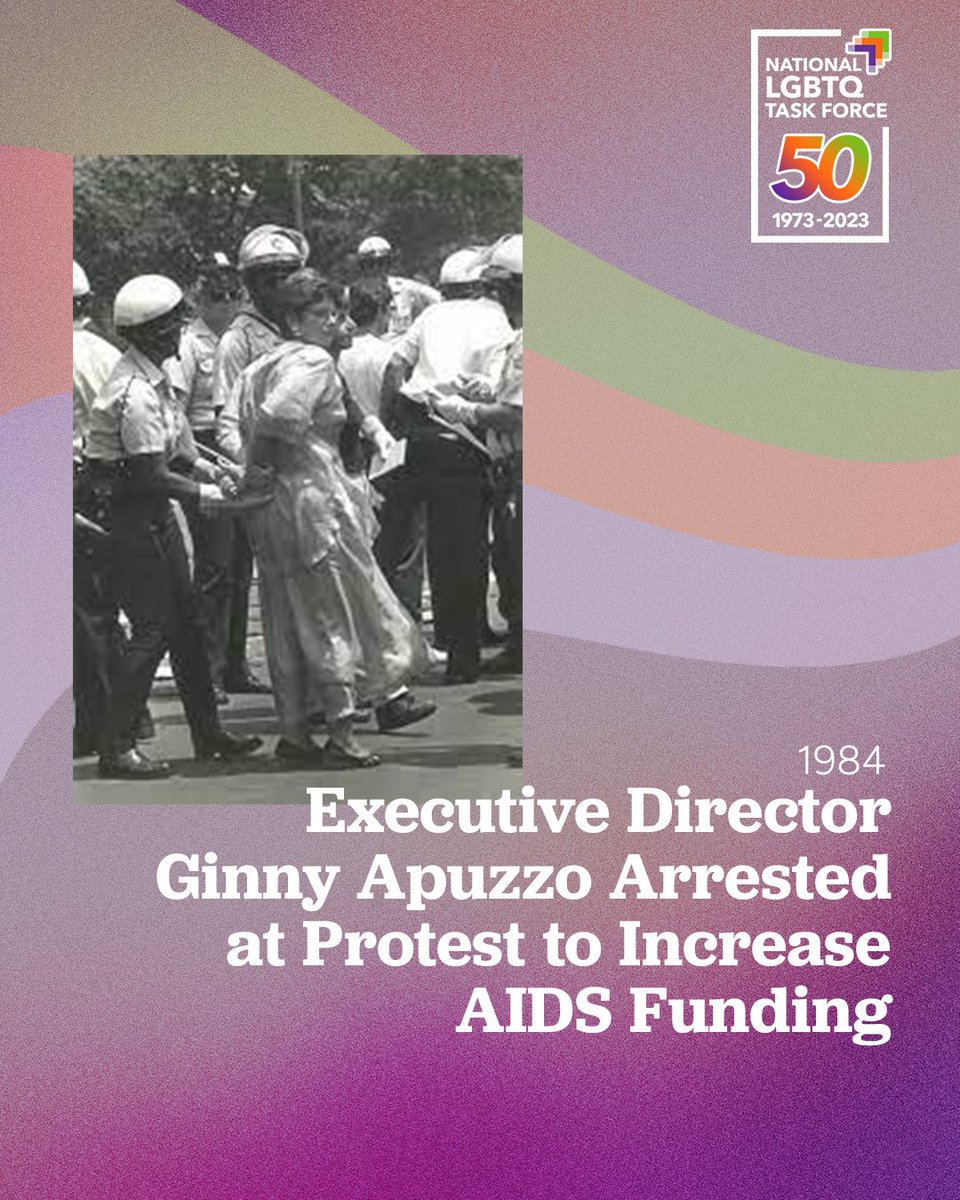 TheTaskForce's tweet photo. During the AIDS epidemic, we played a pivotal role in demanding federal action. ED Ginny Apuzzo founded the AIDS Action Council, the country's first advocacy org focusing on public policy and funding for AIDS research. #TaskForceAt50 https://t.co/fhTLEnCK46