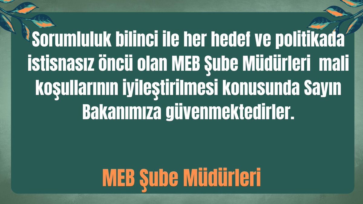 #SnTekinMebSubeMudurleri
<a href="/RTErdogan/">Recep Tayyip Erdoğan</a>
<a href="/Yusuf__Tekin/">Yusuf Tekin</a>
<a href="/memetsimsek/">Mehmet Simsek</a>
<a href="/cftcblnt/">Bülent ÇİFTCİ</a>
<a href="/aliyalcin/">Ali Yalçın</a>
<a href="/melihaltinok/">Melih Altınok</a>