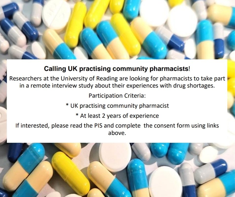 💊Exploring Drug Shortages in the UK💊

Are you a practising community pharmacist in the UK?

Do you have two years of experience or more?

If so, there is still time to take part in this important study.

drive.google.com/file/d/1QHZyzu…

forms.office.com/Pages/Response…
