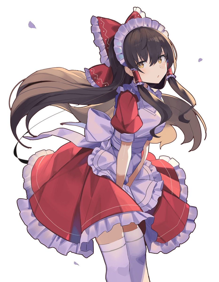 hakurei reimu 1girl solo red bow bow thighhighs hair tubes long hair  illustration images