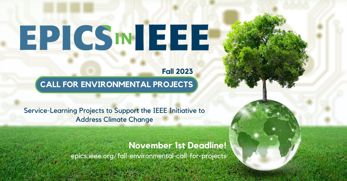 EPICSinIEEE's tweet photo. Consider submitting an Environmental Proposal to EPICS in IEEE! We encourage teams to partner with local IEEE sections, chapters, and affinity groups as well as IEEE student branches for projects before Nov 1! https://t.co/44zwfIxrYd
#servicelearning #environmentalproject https://t.co/4r4KipXaUL