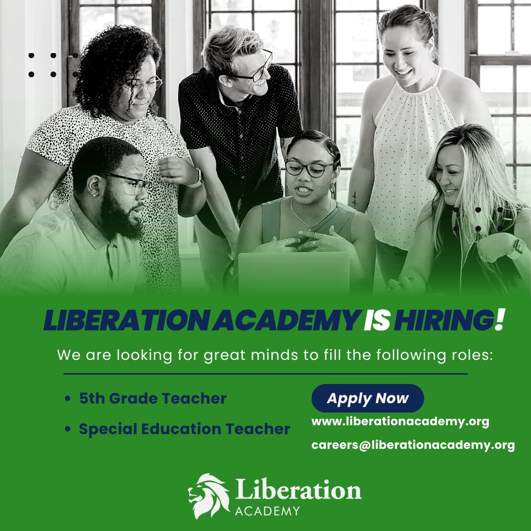 Liberation Academy (@liberationatl) on Twitter photo We are looking for great minds to join our founding team! If interested, please apply on liberationacademy.org or email your resume to careers@liberationacademy.org. We are looking for great minds to join our founding team! If interested, please apply on liberationacademy.org or email your resume to careers@liberationacademy.org.
