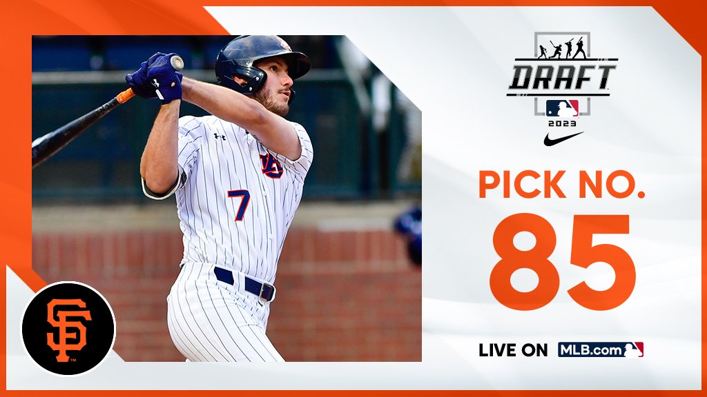 With the 85th pick, the @SFGiants select @AuburnBaseball shortstop Cole Foster, No. 95 on the Top 250 Draft Prospects list. Watch live: atmlb.com/3NMtu27