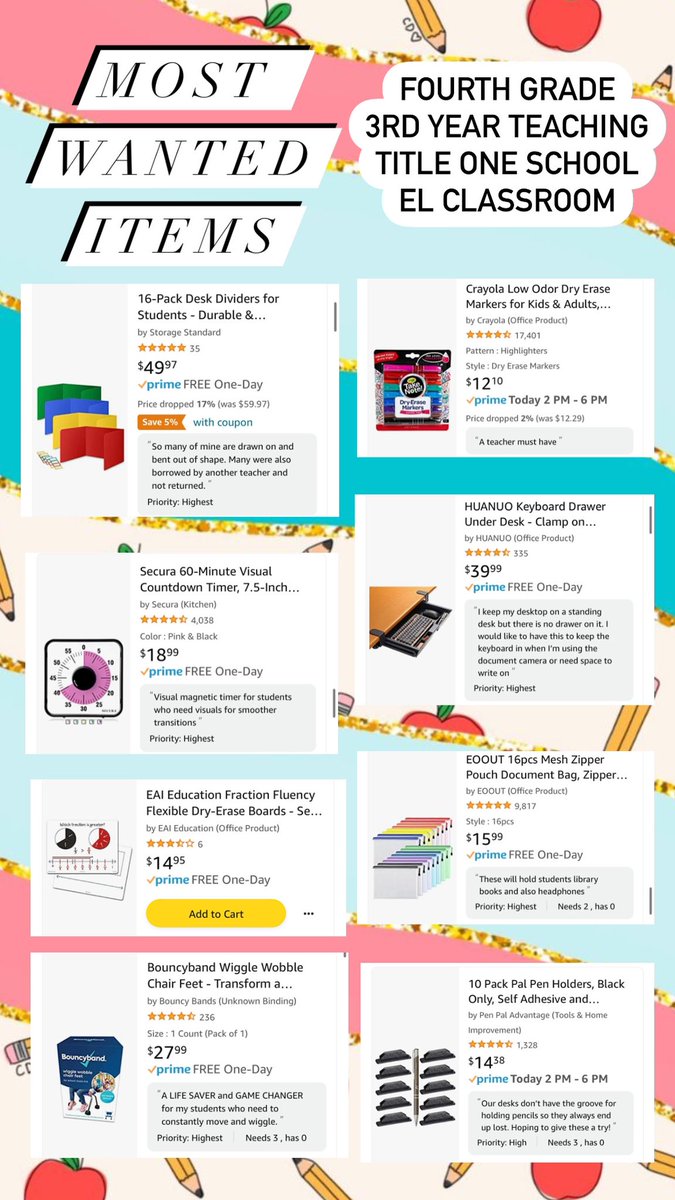 <a href="/TheAlexisKraft/">alexis</a> <a href="/amazon/">Amazon</a> Thank you for supporting! All classrooms deserve to have the supplies for their students to succeed. Sometimes success is found through other means that are not typically provided.
❤️4th grade - EL inclusion class 
👩🏻‍🏫3rd year teaching 
➡️ amazon.com/hz/wishlist/ls…
