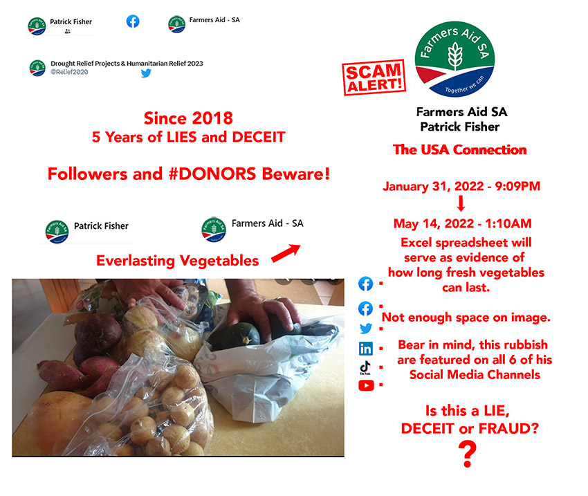 WebOfDeceit's tweet photo. We bet you will be just as surprised as we were when we discovered that "Fresh Vegetables" have a lifespan of almost 5 months.  
The same image was used by #PatrickFisher CEO of #FarmersAidSA no less than 15 times in 4.5 months on 6 different #SocialMediaPlatforms https://t.co/iqXZdmZ6fU