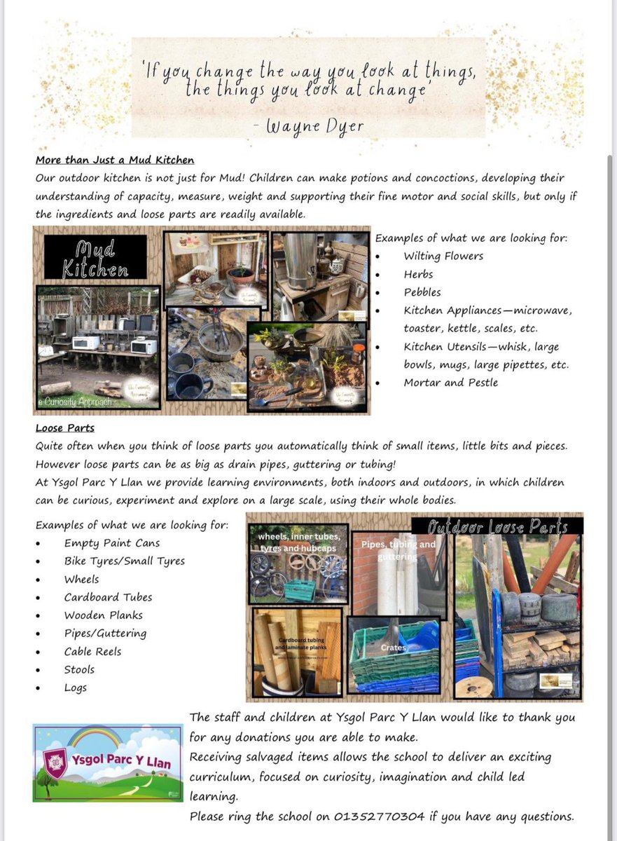 <a href="/YsgolParcYLlan/">Ysgol Parc Y Llan</a>  We are looking for any donations or similar to those suggested in our poster. We are very grateful for any items received which will further enhance our areas of learning. Diolch yn fawr iawn ⭐️🌈