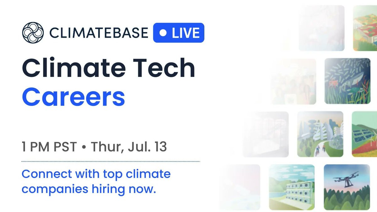 EvanDHynes's tweet photo. TONS of folks have been hired through our online climate jobs fairs 😊

So... we're bringing it back!

Join us this Thursday for our next @Climatebase LIVE event:

📆 Thurs, July 13 @ 1 PM
📍 Online

You'll meet 3 climate orgs that are hiring right now... 👇 https://t.co/zCwUD00dZo