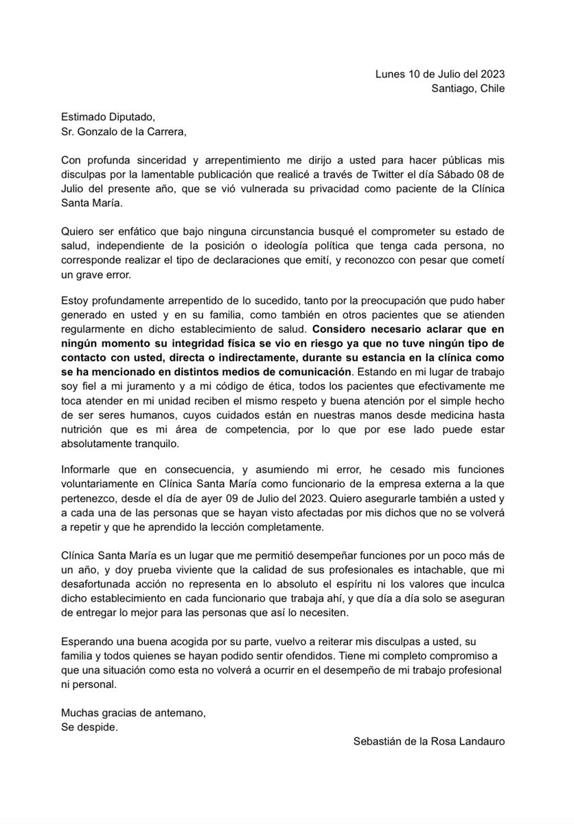 Amandaderecha's tweet photo. Disculpas públicas del nutricionista a @carreragonzalo
Pucha q la embarraste 
@sbvastian https://t.co/IRQRH8325h