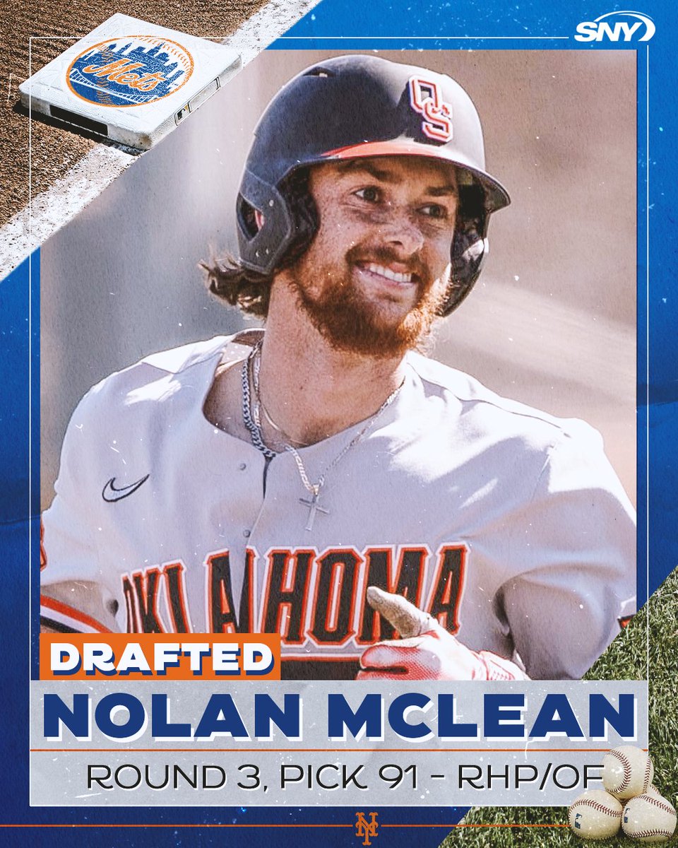 The Mets have selected Nolan McLean in the third round of the 2023 MLB Draft.

McLean was a two-way player for Oklahoma State this season, logging a .911 OPS and pitching to a 3.30 ERA.