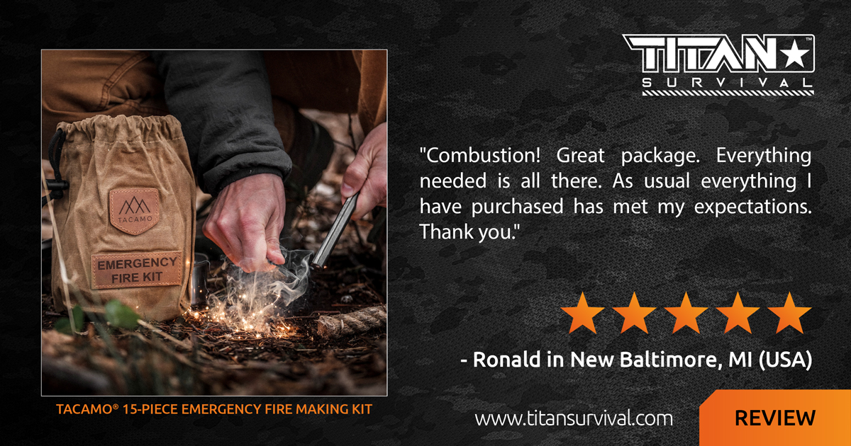 titansurvival's tweet image. CHECK OUT THIS NEW REVIEW OF OUR TACAMO 15-PIECE EMERGENCY FIRE MAKING KIT

SHOP FIRE KITS: titansurvival.com/products/emerg…

#fire #firekit #makefire #firemakingkit #ferrocerium #charcloth #firetinder #emergency #bag #molle #container #carry #canvas #titansurvival #tacamo #choktaw