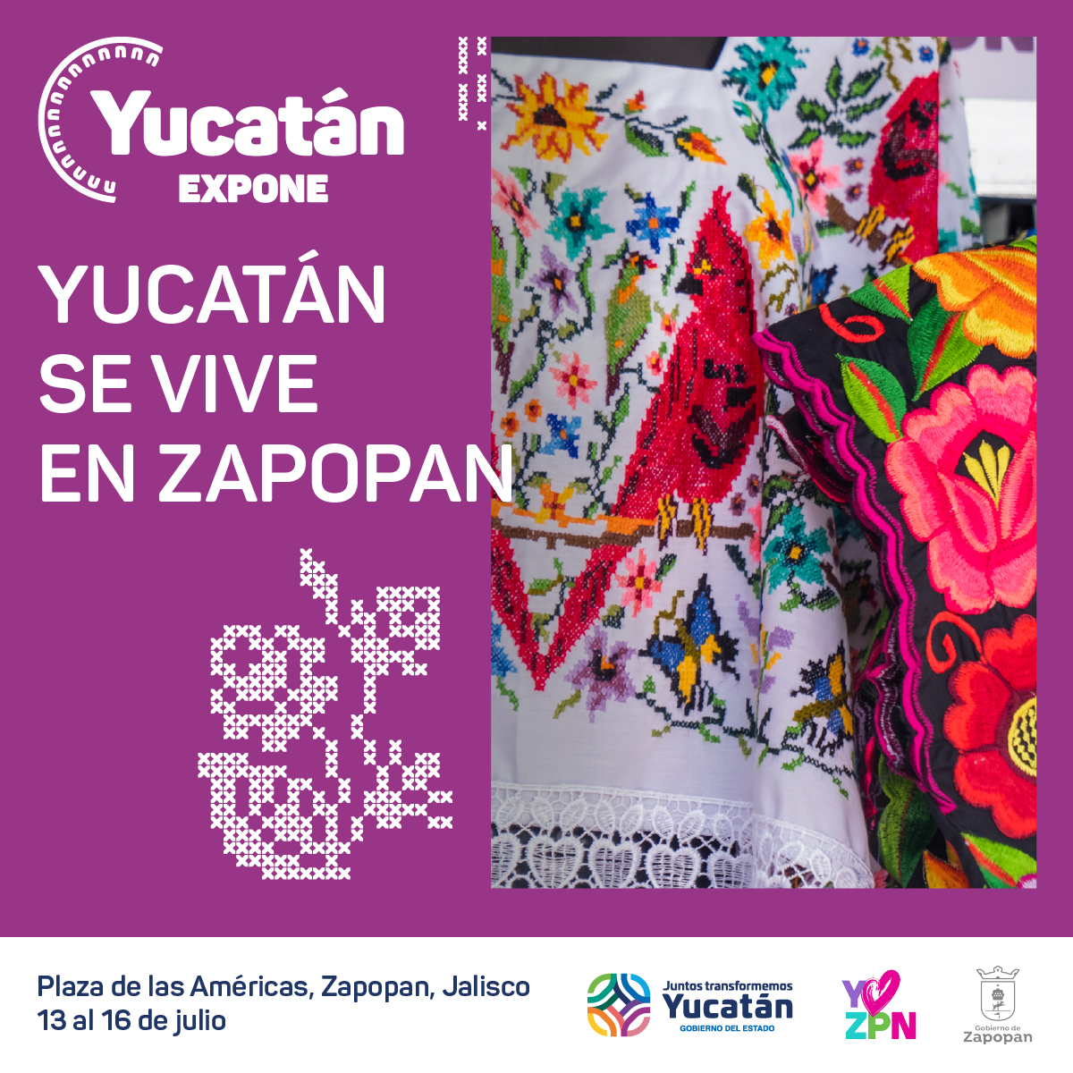 ¡YUCATÁN EN ZAPOPAN!🤍🪄

Gastronomía, hipiles, guayaberas, filigrana, miel, marquesitas, sombreros, artesanías, hamacas, vaquería, trova, y más.

📆13 al 16 de julio
📍Plaza de las Américas, Zapopan, Jalisco
⏰11 a 21 hrs
🔥¡ENTRADA LIBRE!

✨Programa bit.ly/3CEYR9V