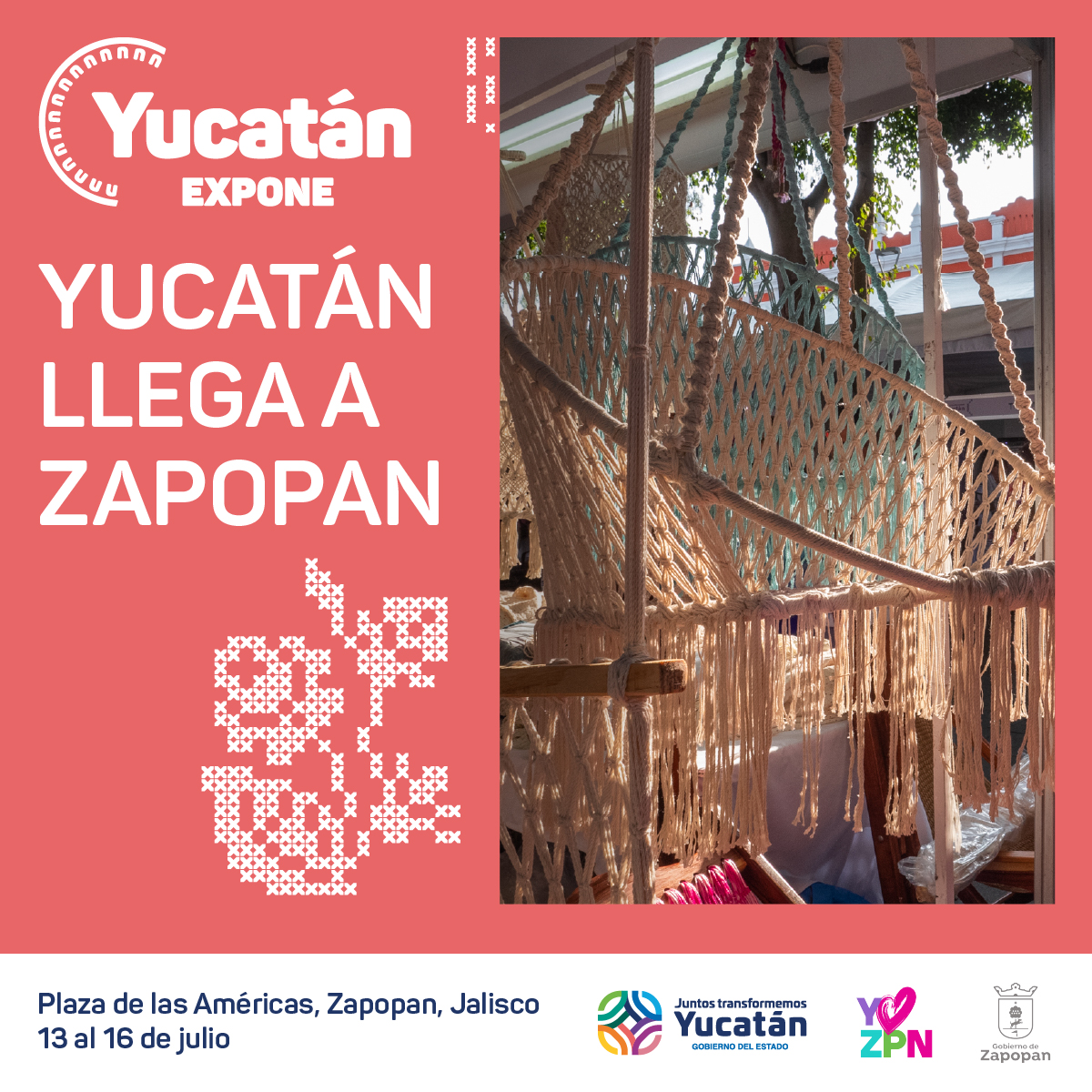 ¡YUCATÁN EN ZAPOPAN!🤍🪄

Gastronomía, hipiles, guayaberas, filigrana, miel, marquesitas, sombreros, artesanías, hamacas, vaquería, trova, y más.

📆13 al 16 de julio
📍Plaza de las Américas, Zapopan, Jalisco
⏰11 a 21 hrs
🔥¡ENTRADA LIBRE!

✨Programa bit.ly/3CEYR9V
