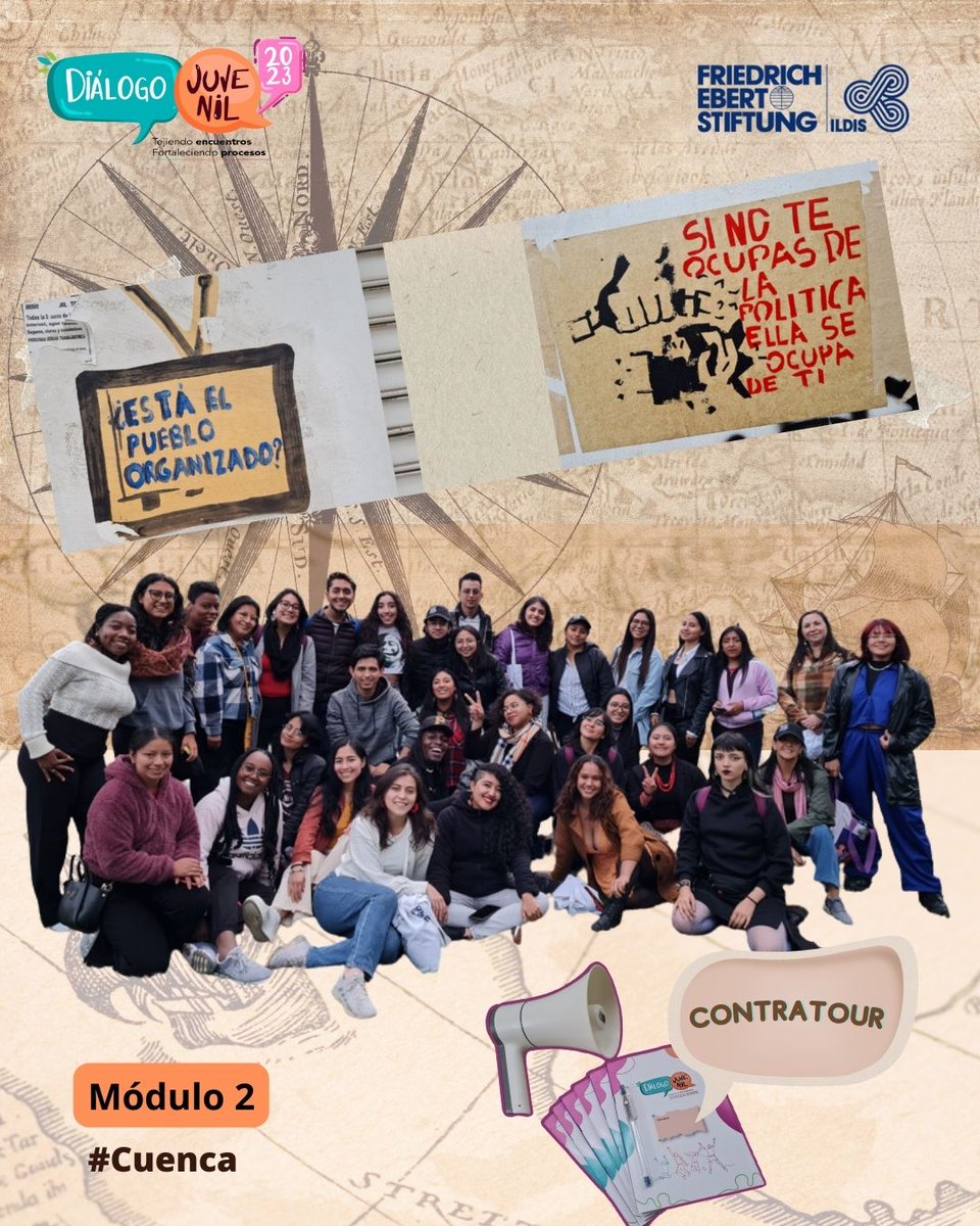 EcuadorFes's tweet photo. 1/¡Continúa Diálogo Juvenil 2023!
Día 1: ¡Realizamos un poderoso #ContraTour junto a @lizzhingri y @andrejandrx!  🔥 Recorrimos lugares emblemáticos de luchas sociales y resistencias diversas en #Cuenca, abordando temáticas antirracistas, feministas, ecologistas y comunitarias. https://t.co/Q9s2CJ8JwD