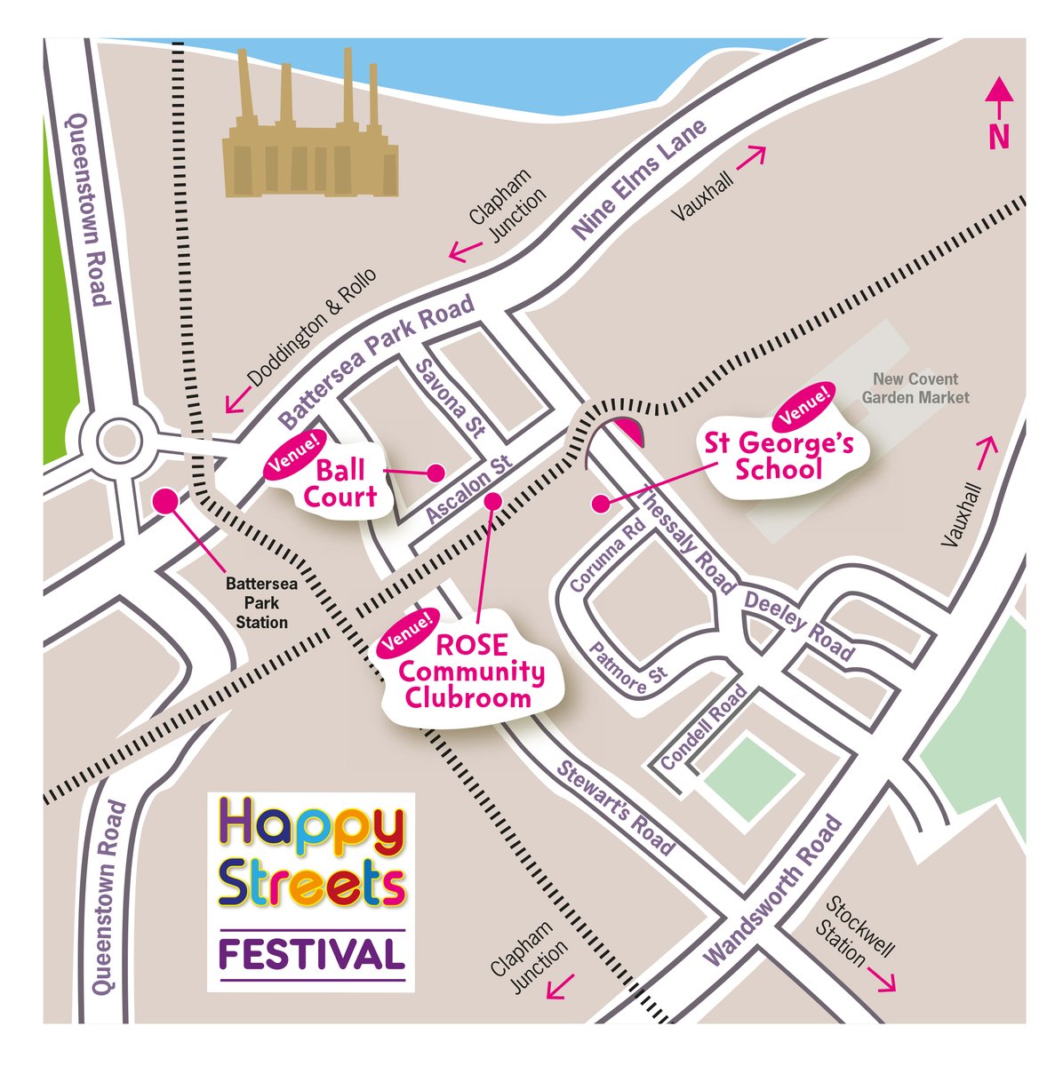 It's ⌛️ to #HappyStreets festival around Thessaly Rd this Saturday, 12-6pm. Find something for all ages - from crafty sessions for little ones to dance & circus workshops, pizza-making, face-painting, bubbles, sports, music and guided walks. Plus Dr Bike! nineelmslondon.com/happystreets