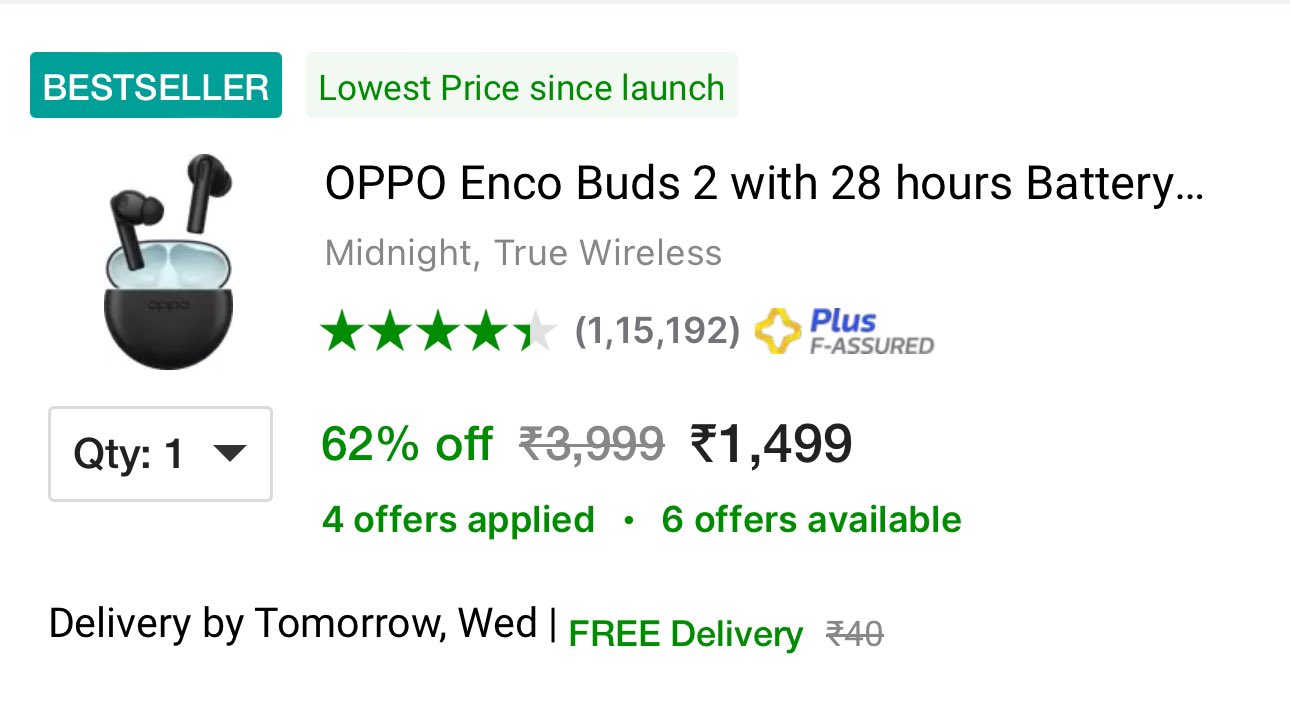 DealzTrendz on X: Lowest Price Ever! OPPO Enco Buds 2 for ₹1,399  (Effectively)  Flat ₹100 Instant Cashback on Paytm  Wallet or Flat ₹15 Instant Discount on Paytm UPI  /  X